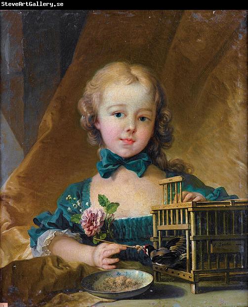 Francois Boucher Playing with a Goldfinch